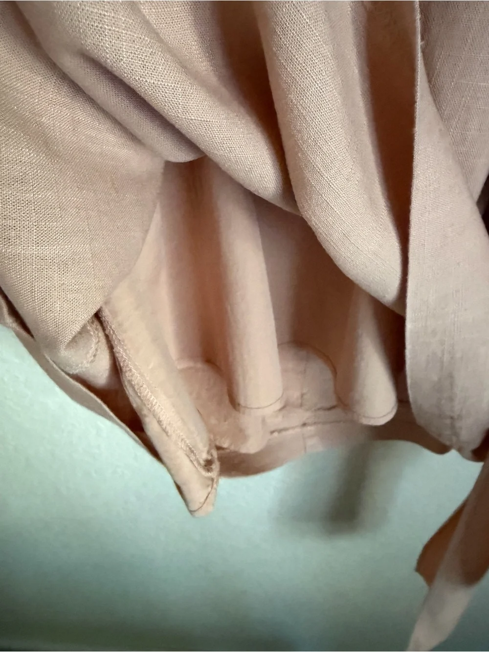 Anthropologie Sunday in Brooklyn Faux Wrap Sleeveless Linen Mini Dress M Peach